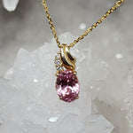 Load image into Gallery viewer, Pendant - 14K Gold Pink Tourmaline Pendant with 3 Natural Accent Diamonds
