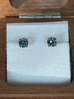 Load image into Gallery viewer, Montana Sapphire Stud Earrings Teal Aqua .62 ctw 14 KR
