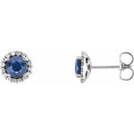 Load image into Gallery viewer, Gemstone and Diamond Halo Stud Earrings in 14K White Gold
