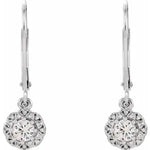 Load image into Gallery viewer, Sunburst Moissanite and Natural Diamond Leverback Earrings in 14K White Gold
