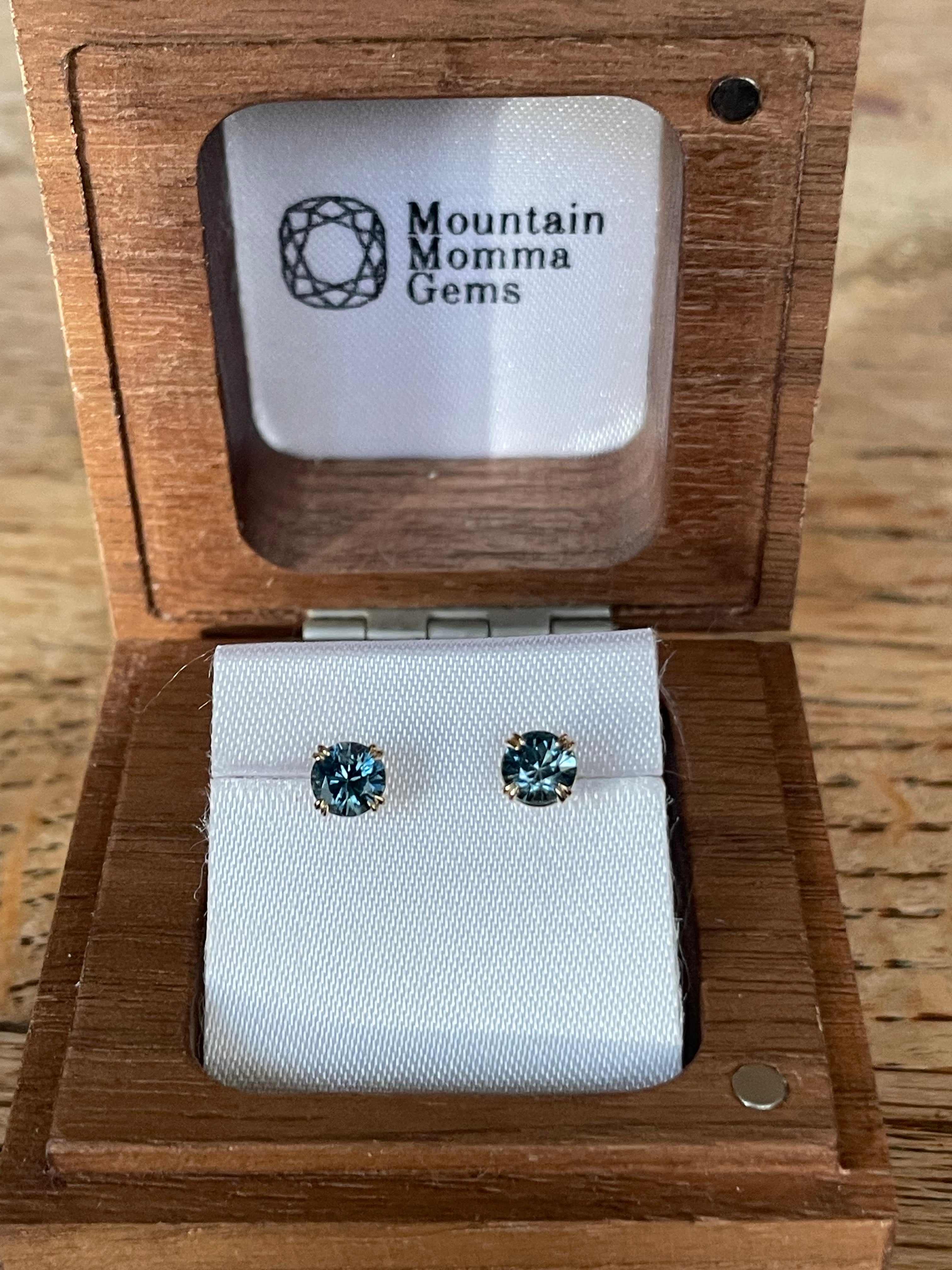 Montana Sapphire Stud Earrings Teal .88 ctw Double Prong 14 KY