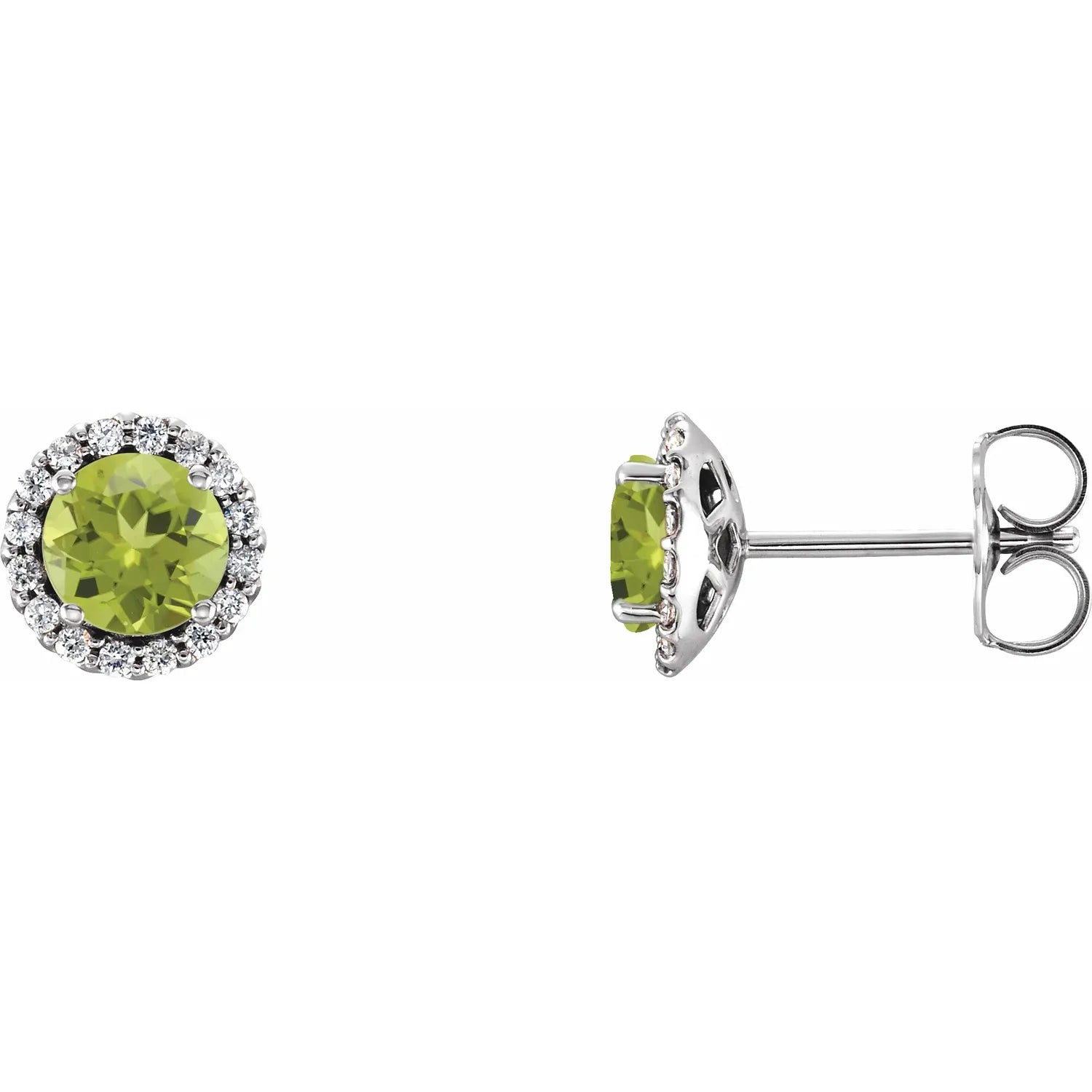 Gemstone and Diamond Halo Stud Earrings in 14K White Gold