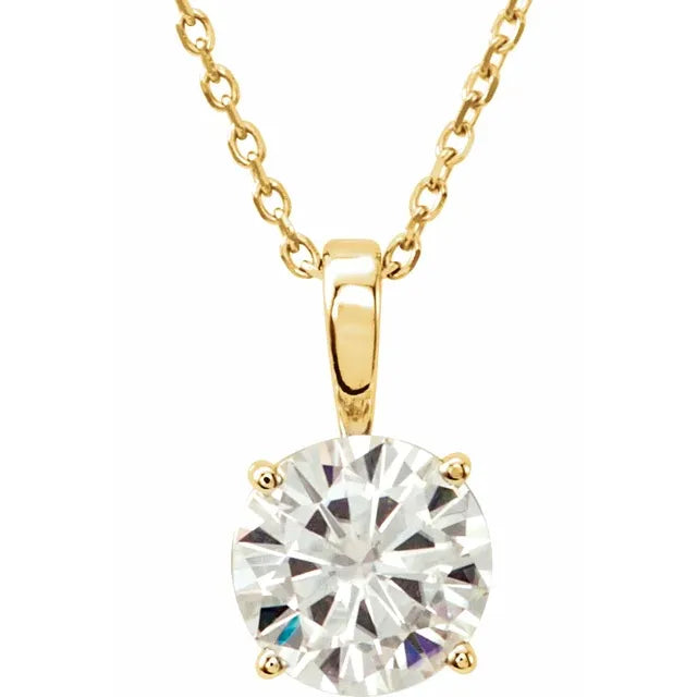 14K Gold Moissanite Necklace - 6mm round cut Moissanite solitaire on 18" chain
