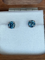 Load image into Gallery viewer, Montana Sapphire Blue Round Double Claw Prong Stud Earrings .88 ctw 14k White Gold
