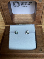 Load image into Gallery viewer, Montana Sapphire Stud Earrings - 3 prong Light Silvery Blue or Green Round .36 ctw in 14k Rose Gold
