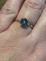 Load image into Gallery viewer, Montana Sapphire Solitaire Ring- Hexagon Cut Color Shift Moody Blues/Grays/Yellow 1.13 Carat 14KW
