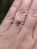 Load image into Gallery viewer, Ring - Tourmaline .93 CT Pink Round Cut set in 14k White Gold band studded with Diamond
