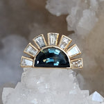 Load image into Gallery viewer, Ring - Montana Sapphire 2.30 CT Half Moon Cut with Diamond Baguette Rays in 14K Yellow Gold
