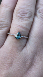 Load and play video in Gallery viewer, Ring - Australian Sapphire .92 CT Teal Pear Cut with Diamond band in 14k Rose Gold
