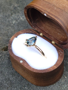 Montana Sapphire Teal Modified Shield Cut 14k Gold Solitaire Ring