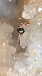 Load image into Gallery viewer, Ring - Australian Sapphire .92 CT Teal Pear Cut with Diamond band in 14k Rose Gold
