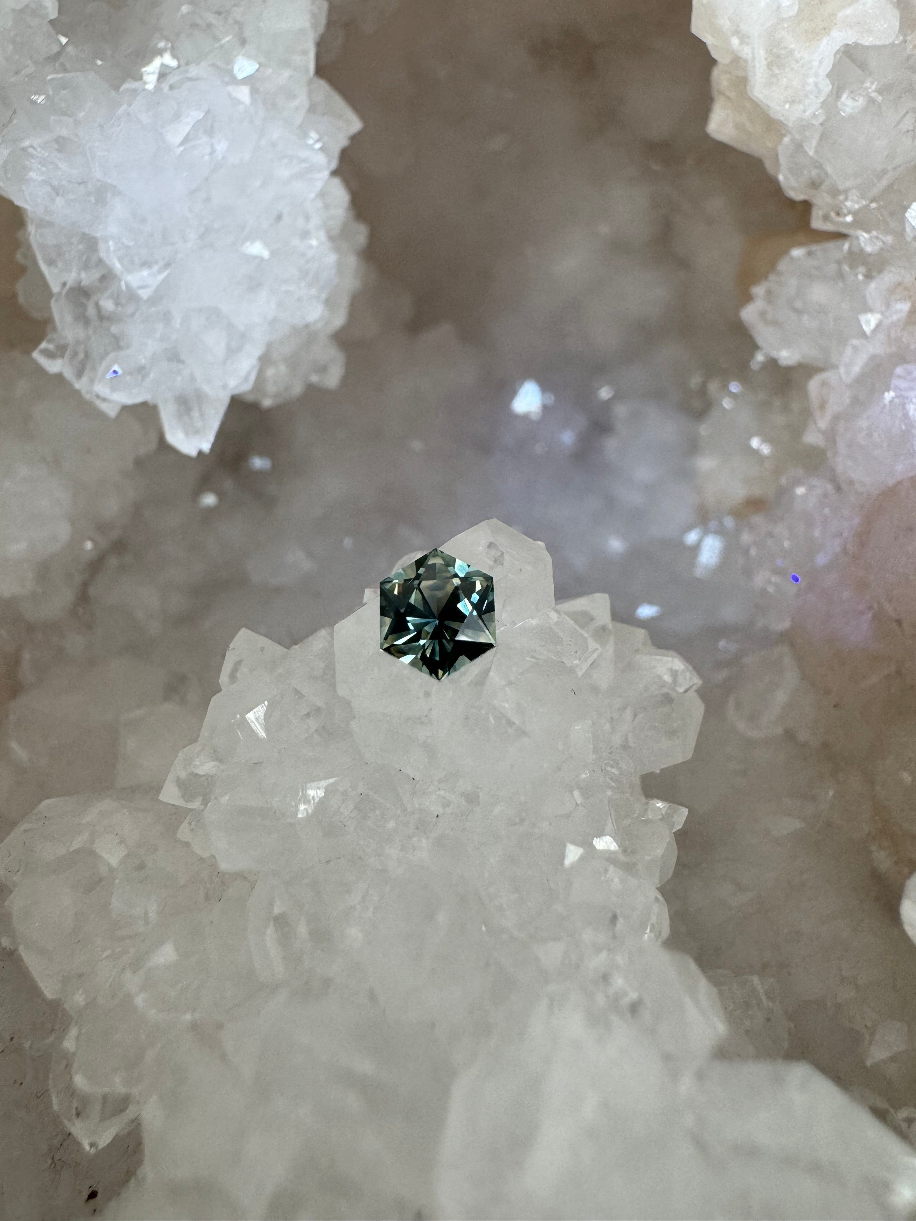 Montana Sapphire .86 Carat Green Blue Brilliant Hexagon Cut