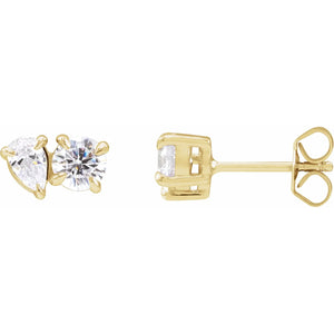 Lab Grown Two-Stone Diamond Stud Earrings in 14K Gold