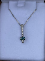 Load image into Gallery viewer, Montana Sapphire Teal Oval and Diamond Bar Necklace in 14 karat White Gold
