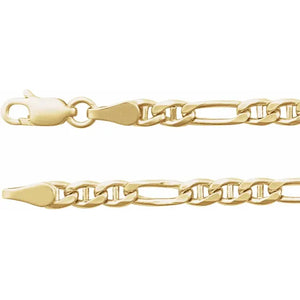 3.95 MM Yellow 14K Gold Hollow Anchor Chain with Lobster Clasp - 16 to 24 Inches
