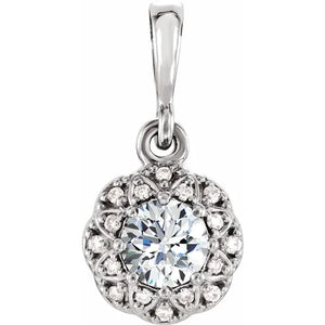 Sunburst Moissanite and Natural Diamond Pendant - 14K White Gold with Choice of 16" or 18" Chain