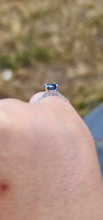 Load image into Gallery viewer, Ring - .98 CT Montana Sapphire Teal Blue Green Round Cut set in our 14K White Gold Mina Setting
