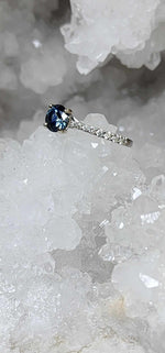 Load image into Gallery viewer, Ring - .98 CT Montana Sapphire Teal Blue Green Round Cut set in our 14K White Gold Mina Setting

