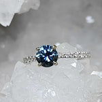 Load image into Gallery viewer, Ring - .98 CT Montana Sapphire Teal Blue Green Round Cut set in our 14K White Gold Mina Setting
