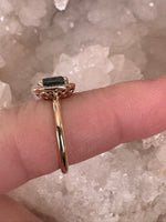 Load image into Gallery viewer, Montana Sapphire and Diamond Halo Ring 14KY
