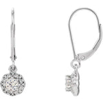 Load image into Gallery viewer, Sunburst Moissanite and Natural Diamond Leverback Earrings in 14K White Gold
