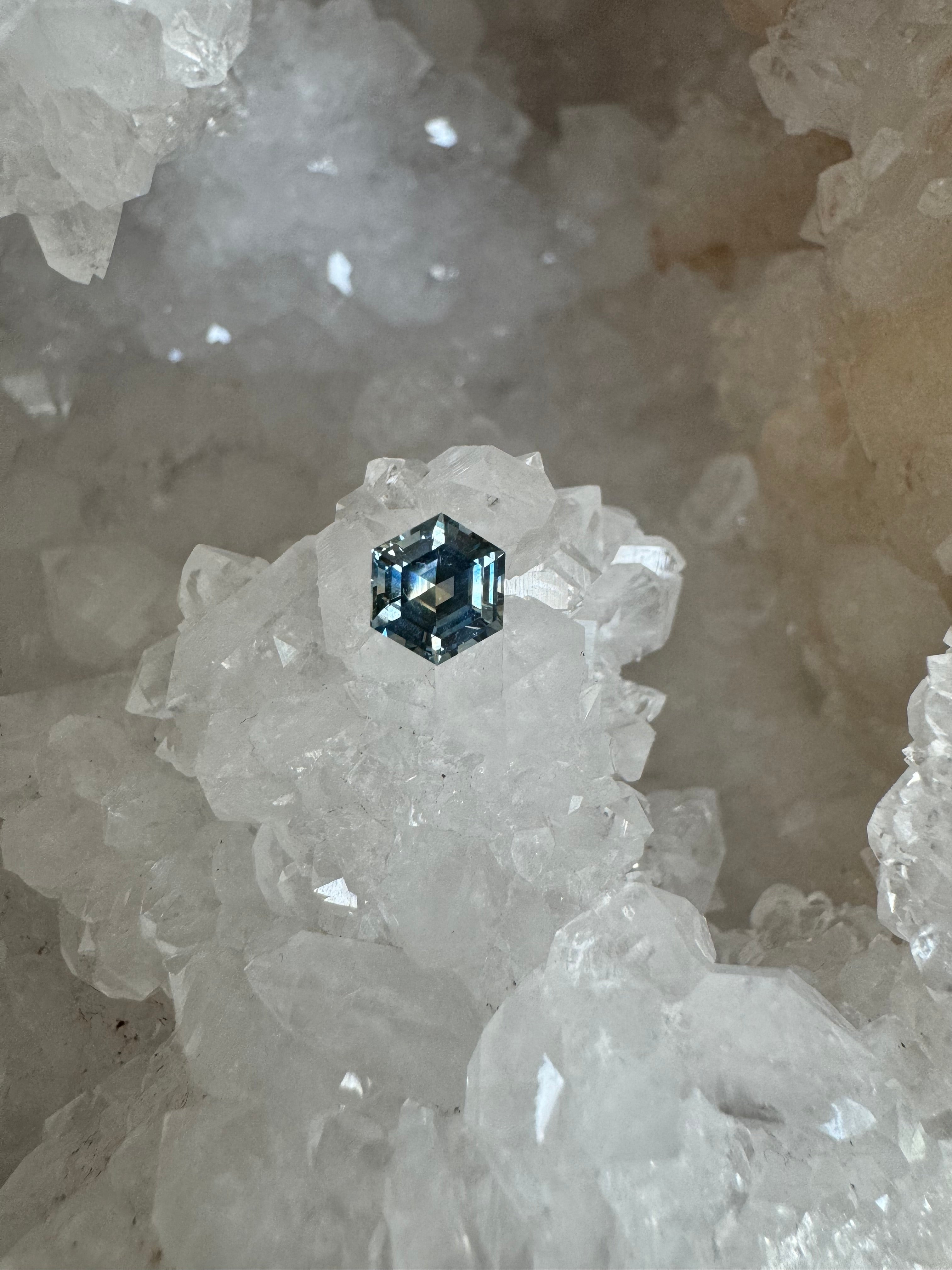 Montana Sapphire .96 Carat Bi Color Light Blue and Yellow Step Cut Hexagon