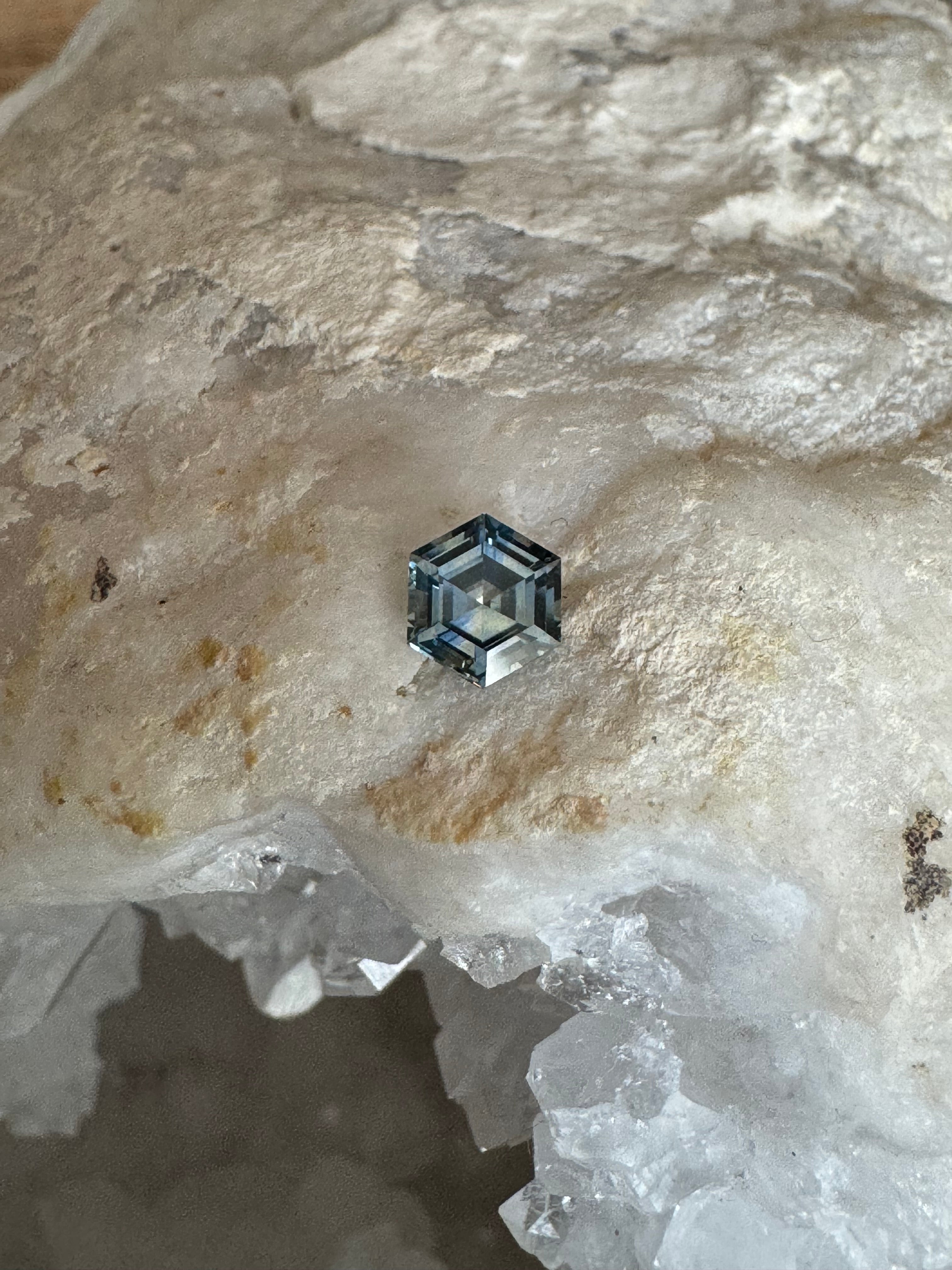 Montana Sapphire .96 Carat Bi Color Light Blue and Yellow Step Cut Hexagon