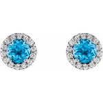 Load image into Gallery viewer, Gemstone and Diamond Halo Stud Earrings in 14K White Gold
