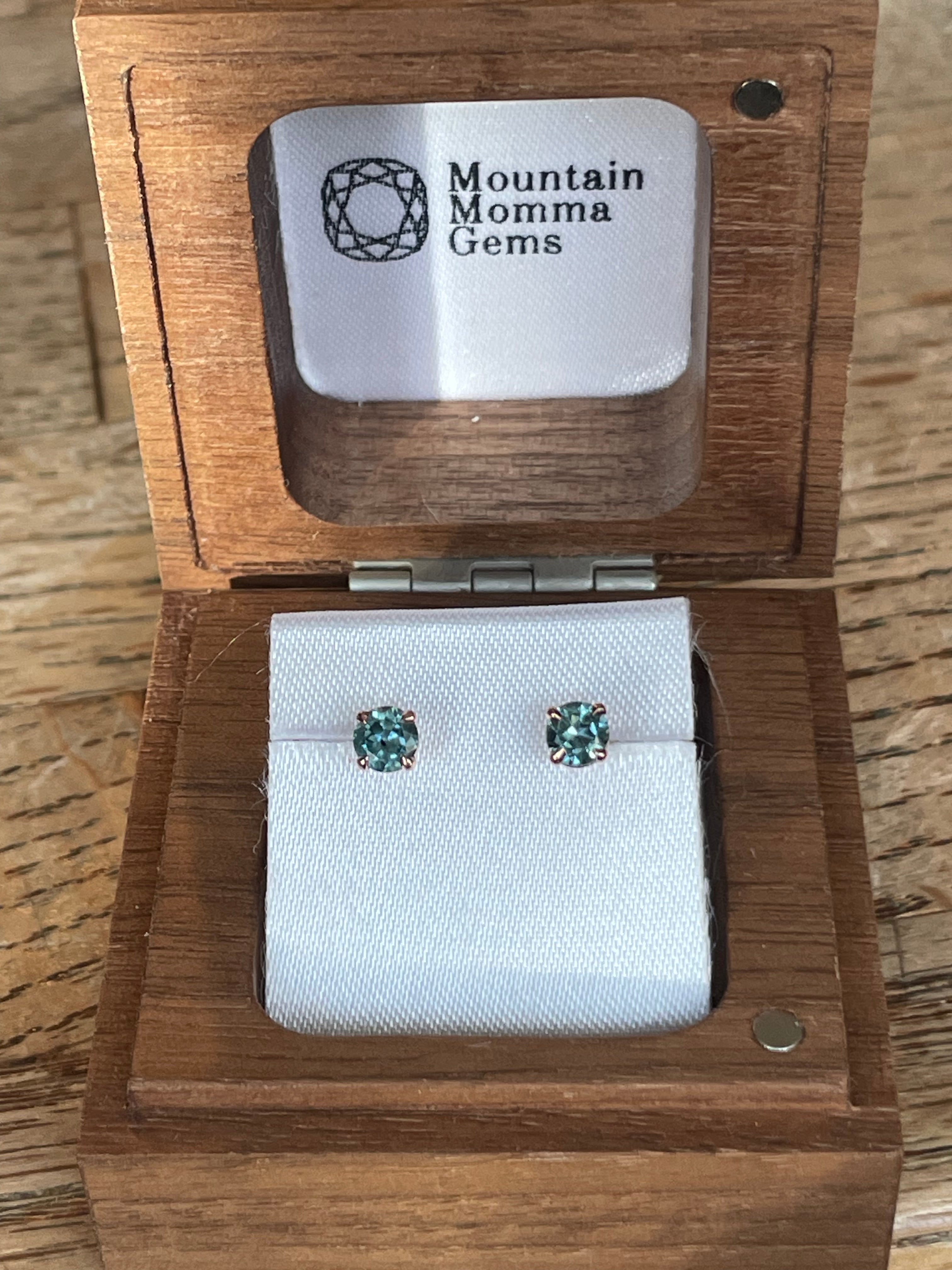 Montana Sapphire Stud Earrings Teal Aqua .62 ctw 14 KR