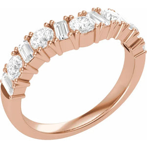 Contoured Lab Grown Diamond Wedding Band with Alternating Baguette and Round Cut Gemstones