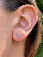 Load image into Gallery viewer, Earrings - Montana Sapphire .59 CTW Grey Round Cut Bezel Studs set in 14K Rose Gold
