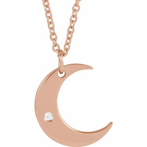 14k Gold Crecent Moon Necklace with Diamond Accent and Matching Chain