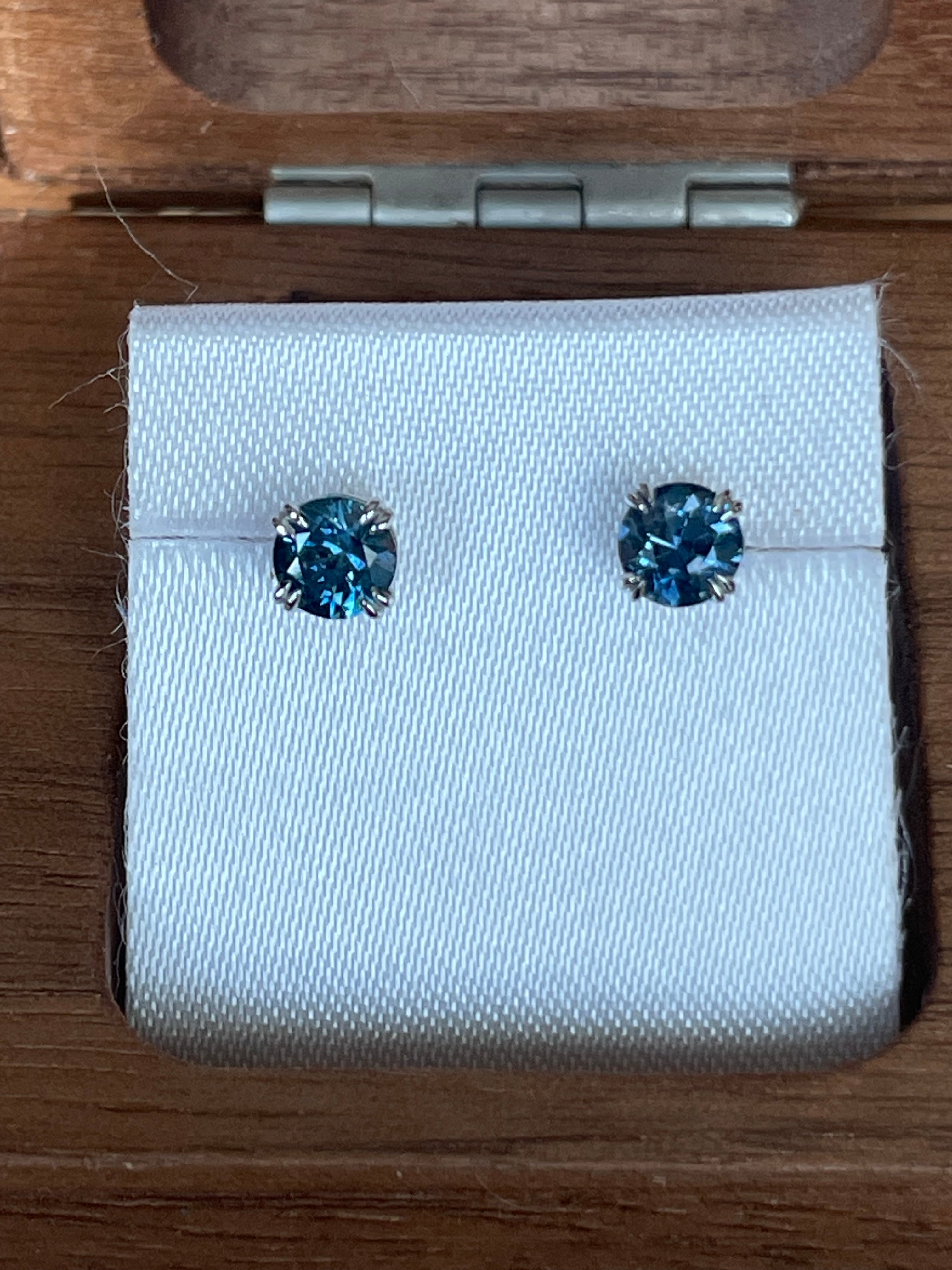 Montana Sapphire Blue Round Double Claw Prong Stud Earrings .88 ctw 14k White Gold