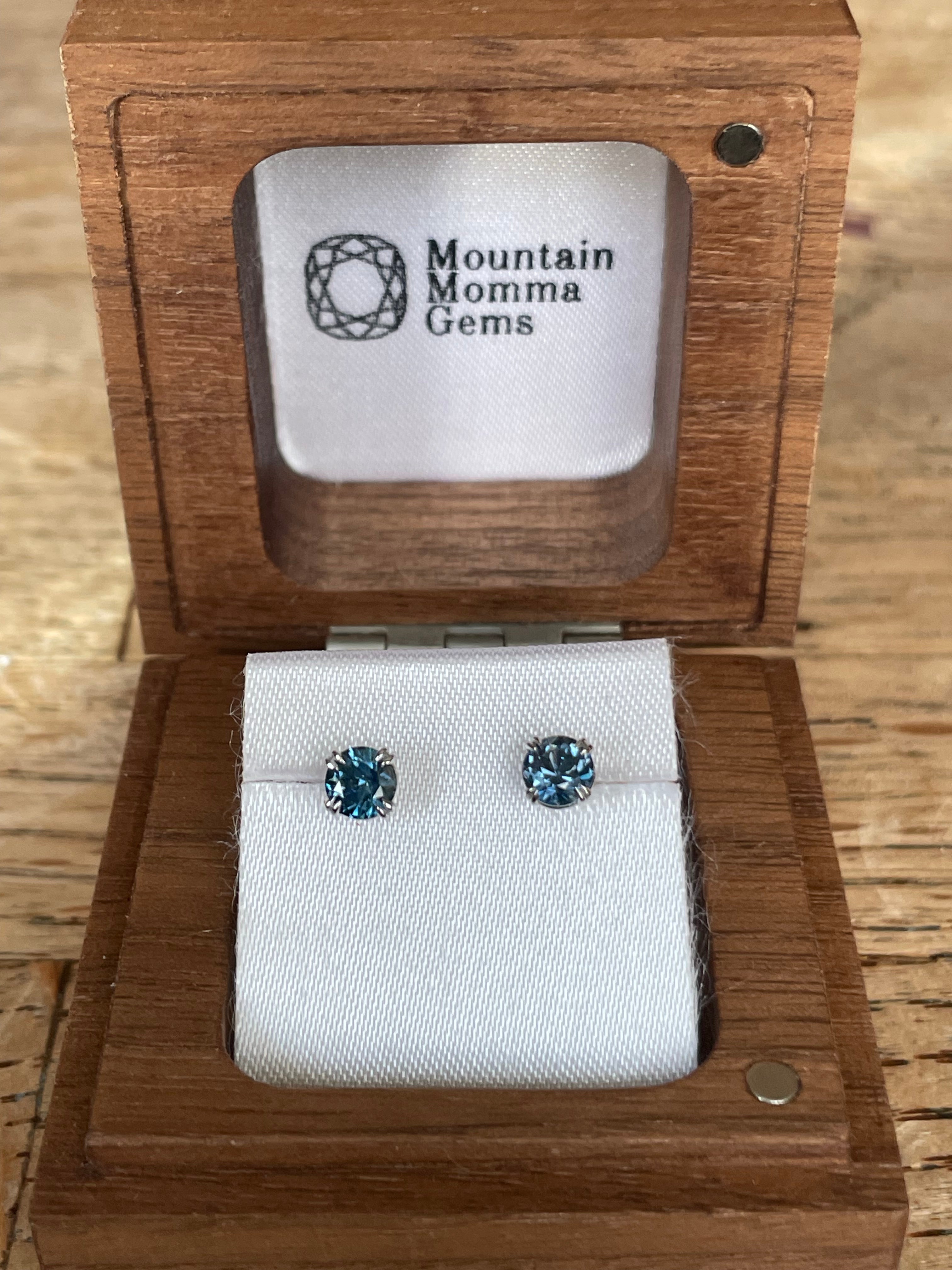 Montana Sapphire Blue Round Double Claw Prong Stud Earrings .88 ctw 14k White Gold