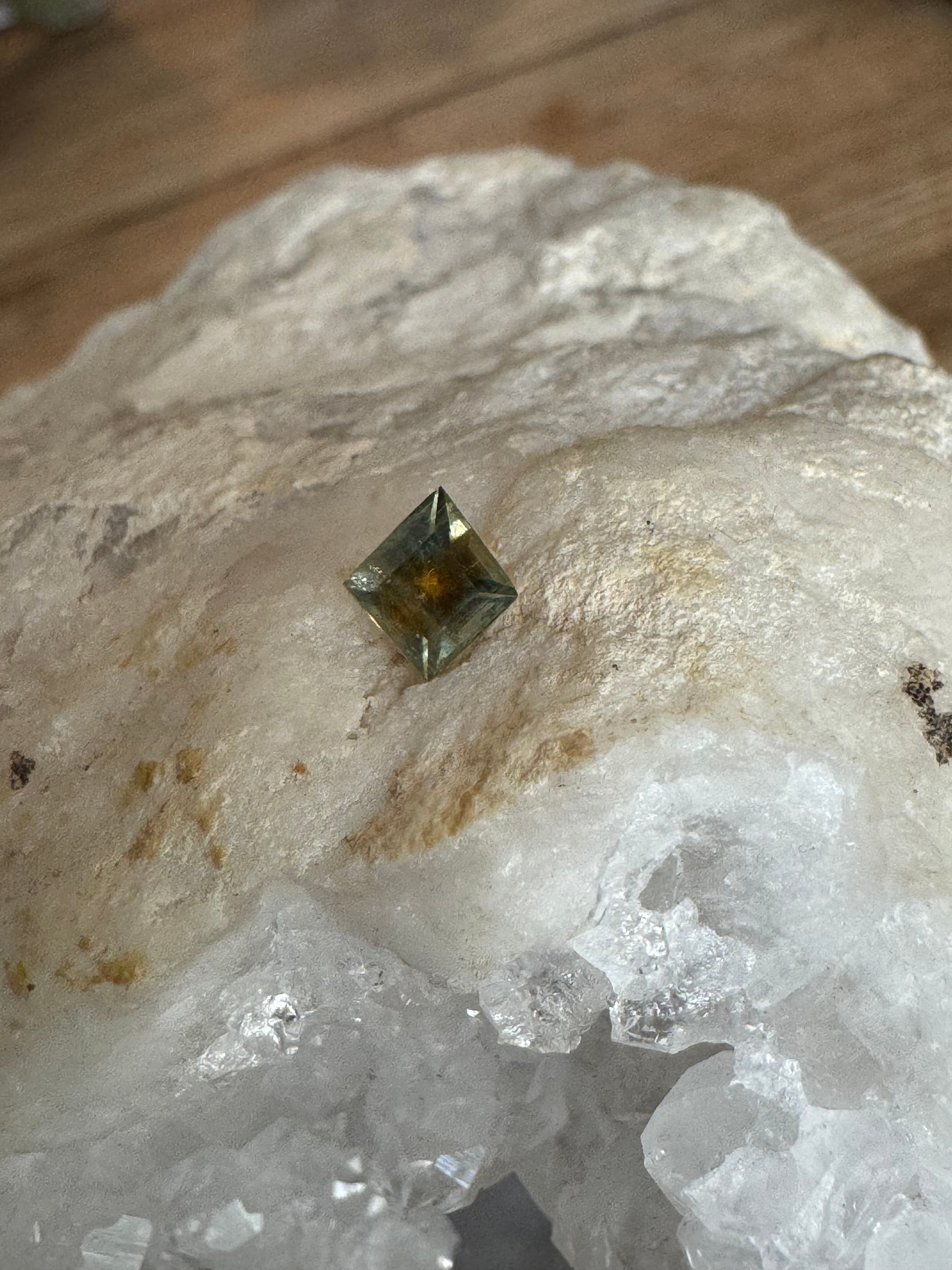 Montana Sapphire .76 Carat Green and Gold Chonky Kite Cut