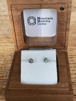 Load image into Gallery viewer, Montana Sapphire Stud Earrings Green Blue Yellow .46 ctw 3 prong 14KY
