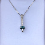 Load image into Gallery viewer, Montana Sapphire Teal Oval and Diamond Bar Necklace in 14 karat White Gold
