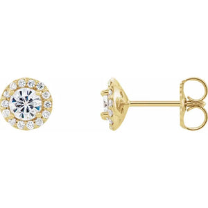 Halo Earrings - Moissanite with Natural Diamond Accent in 14K Gold