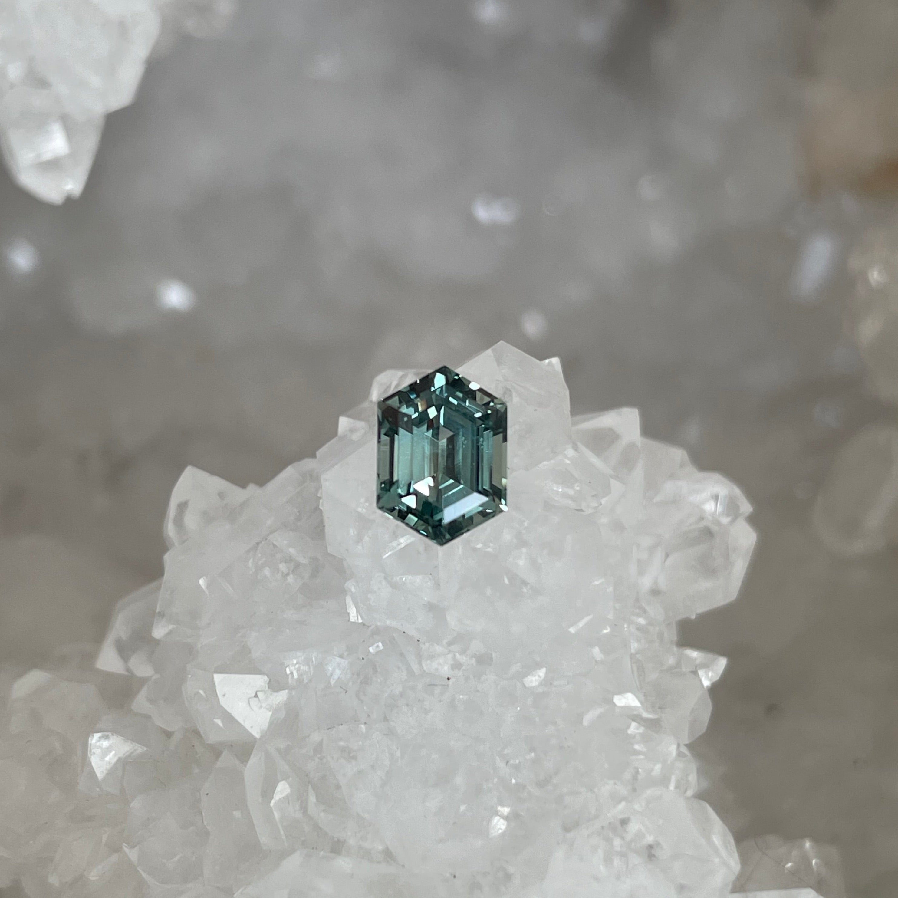 Montana Sapphire 1.42 CT Light Teal to Grass or Sage Green Stretched Hexagon