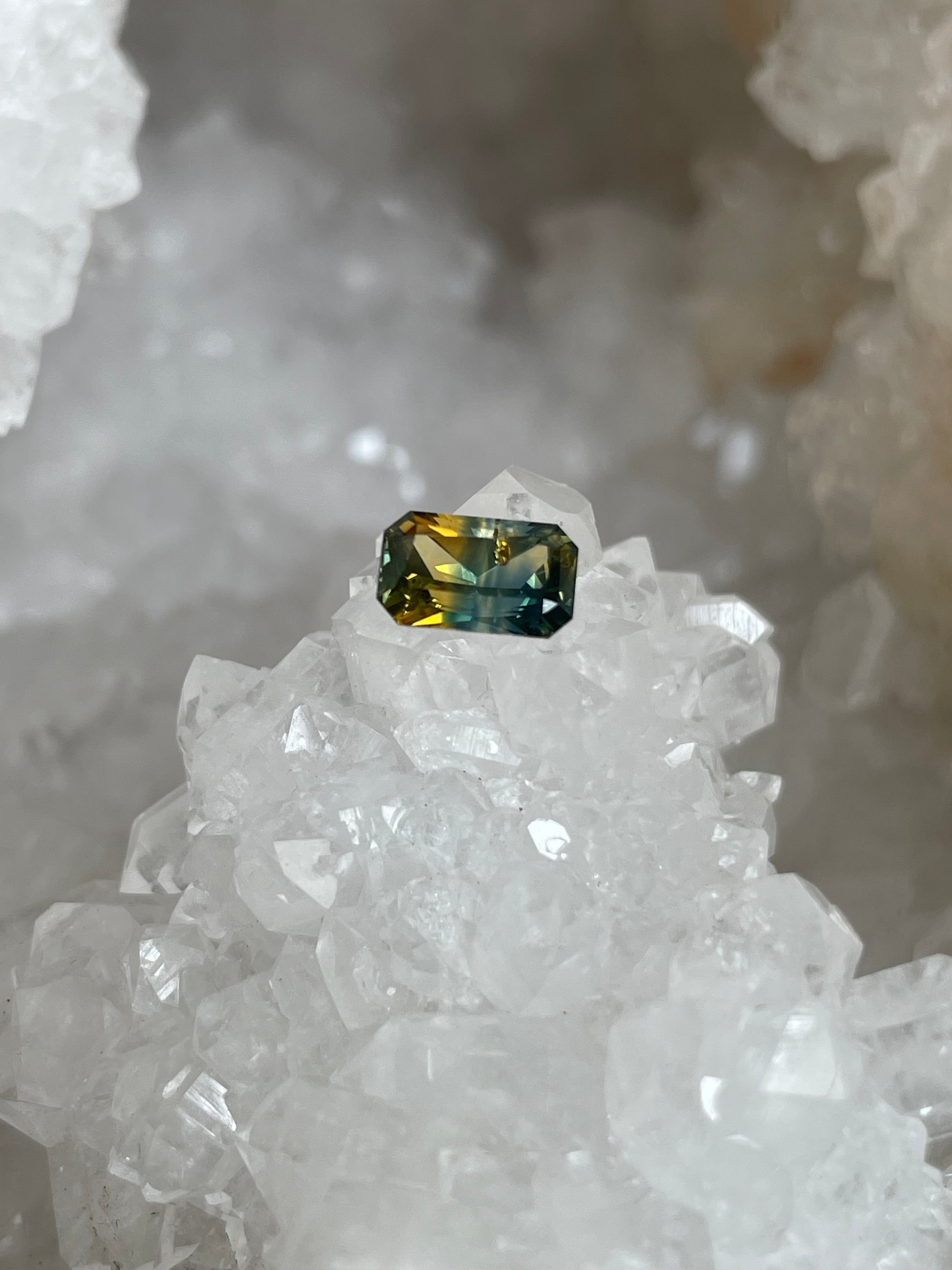 Montana Sapphire 1.62 CT Rare Gold and Blue Striped Emerald Cut