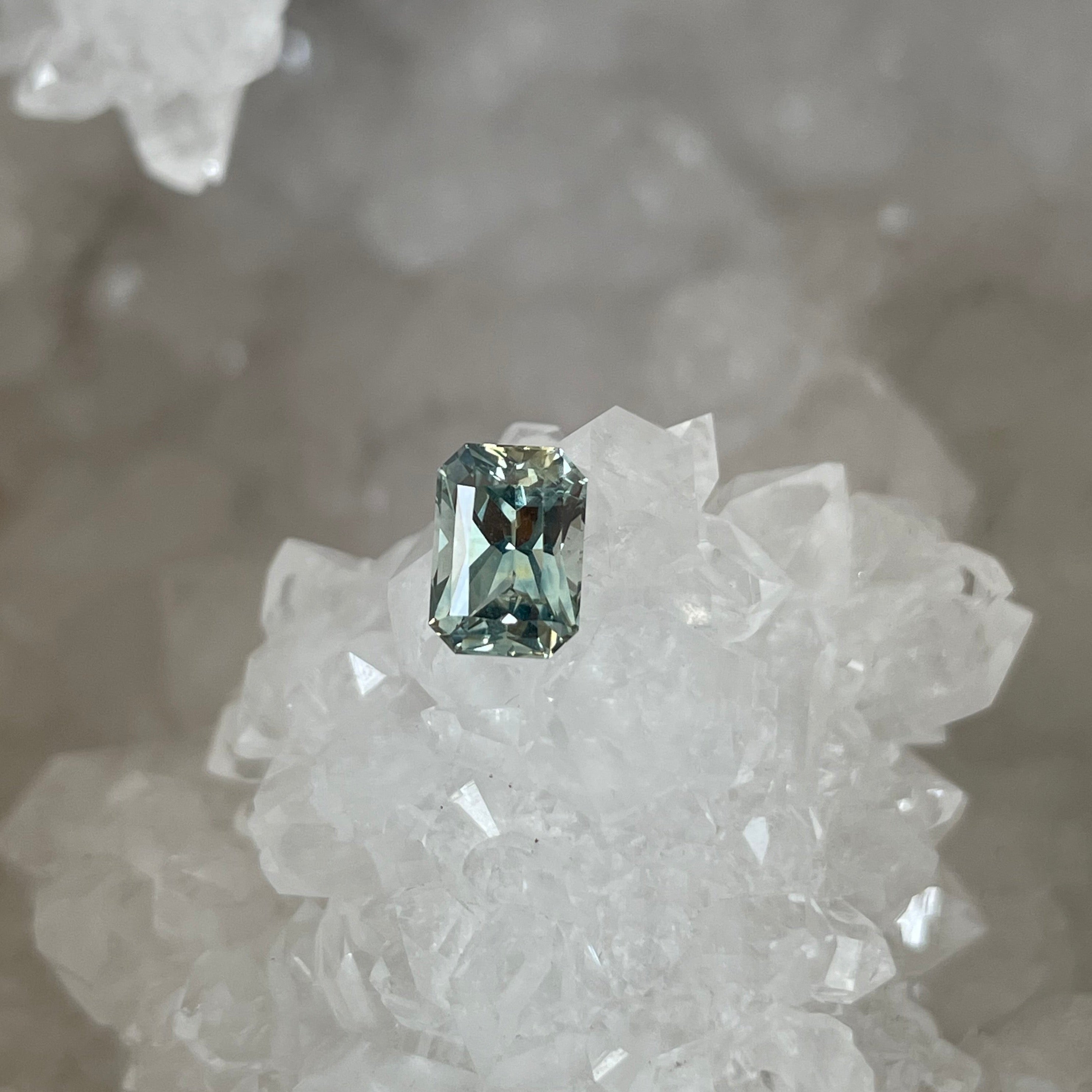 Montana Sapphire 1.44 CT Light Seafoam to Sage Emerald Cut