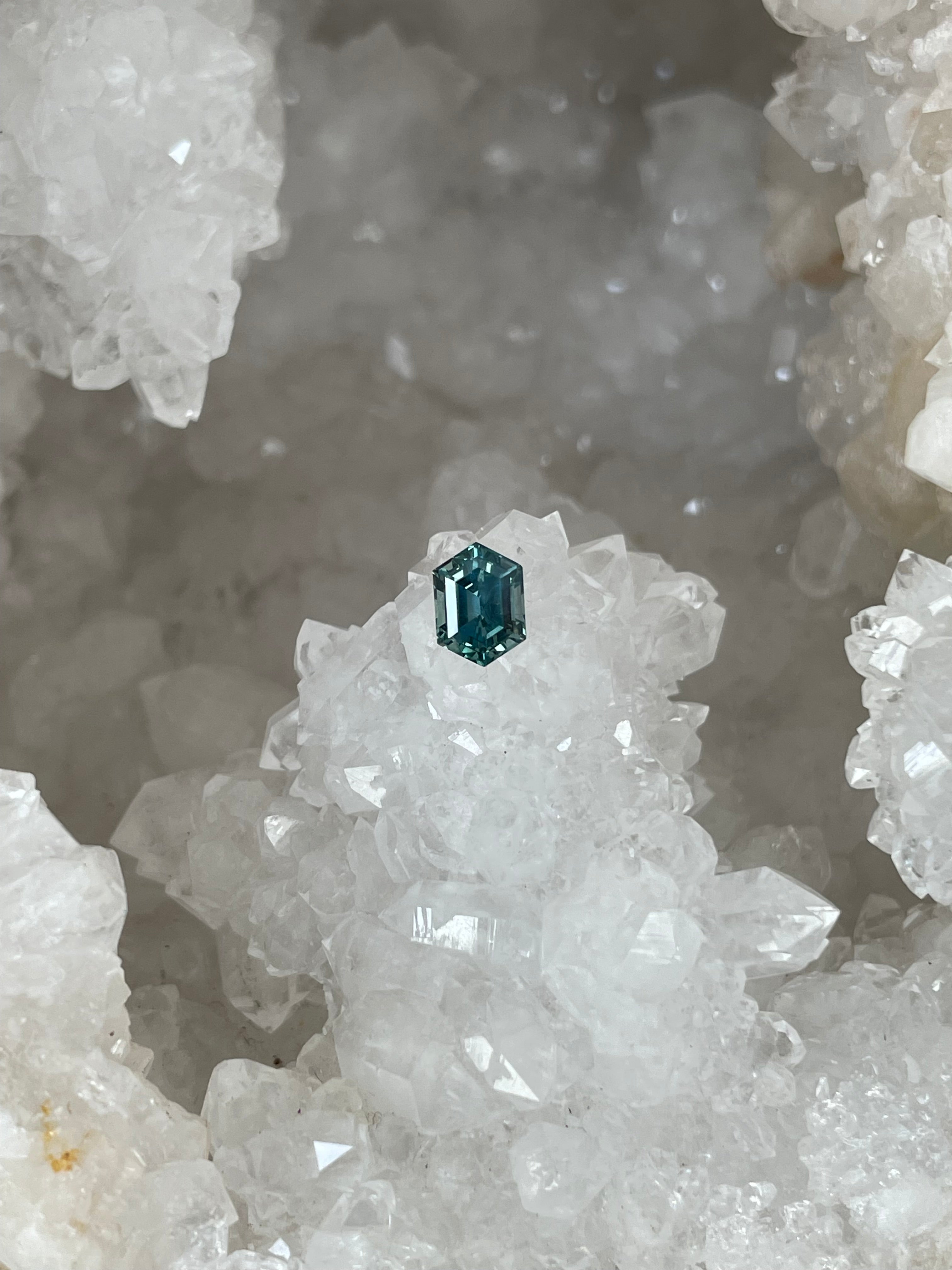 Montana Sapphire 1.45 CT Teal Blue Green Stretched Hexagon Cut