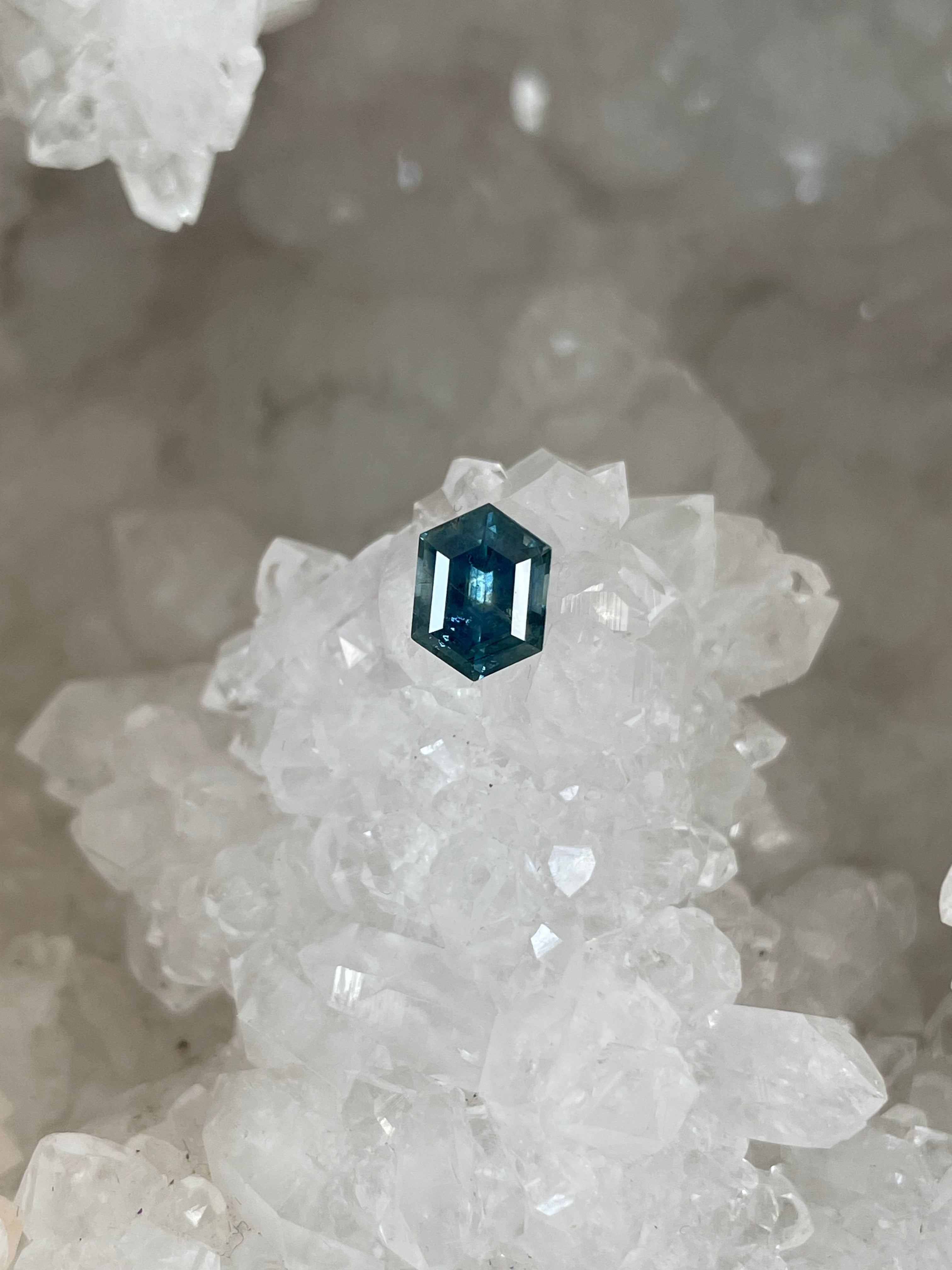 Montana Sapphire 1.58 CT Stormy Blue Green Stretched Hexagon Cut
