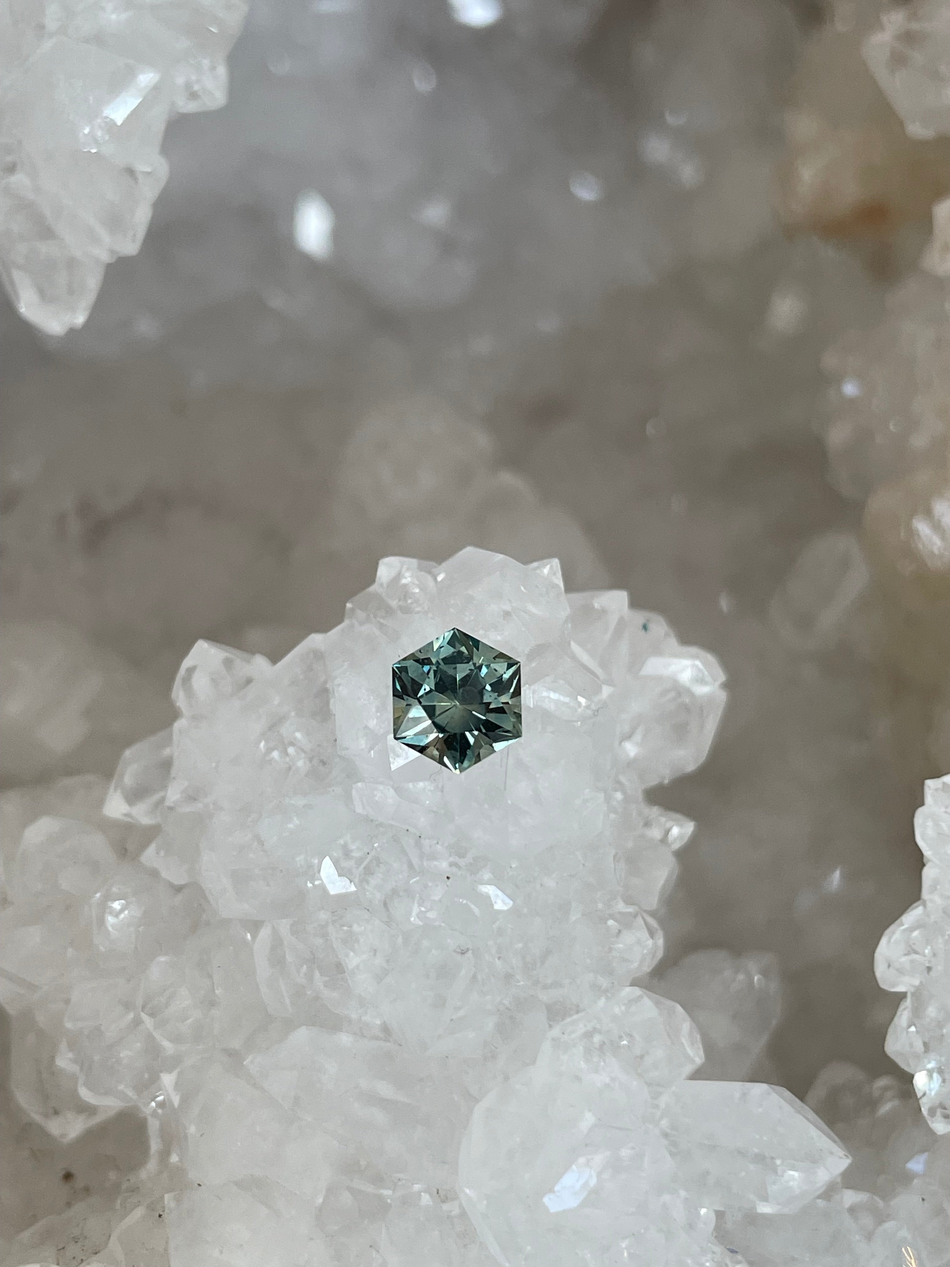 Montana Sapphire 1.10 CT Green Blue Hexagon Cut