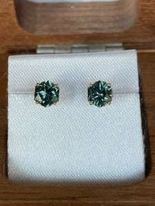 Montana Sapphire Earrings - 1.32 CTW Hexagon Cut Blue Green