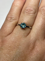 Load image into Gallery viewer, Montana Sapphire Solitaire Ring- Hexagon Cut Color Shift Moody Blues/Grays/Yellow 1.13 Carat 14KW

