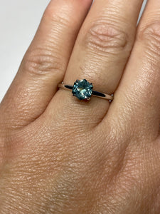 Montana Sapphire Solitaire Ring- Hexagon Cut Color Shift Moody Blues/Grays/Yellow 1.13 Carat 14KW