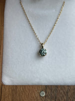 Load image into Gallery viewer, Montana Sapphire Necklace - Color Change Light Ocean Blue Green to Silvery Green Fleur De Lis Setting 14k Yellow Gold
