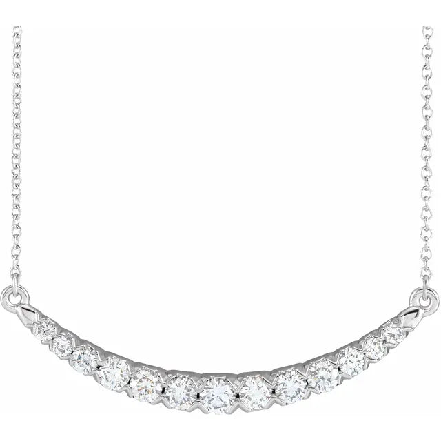 French Set Bar Necklace with 3/4th CWT Lab Grown Diamonds - 18 " in 14K White Gold