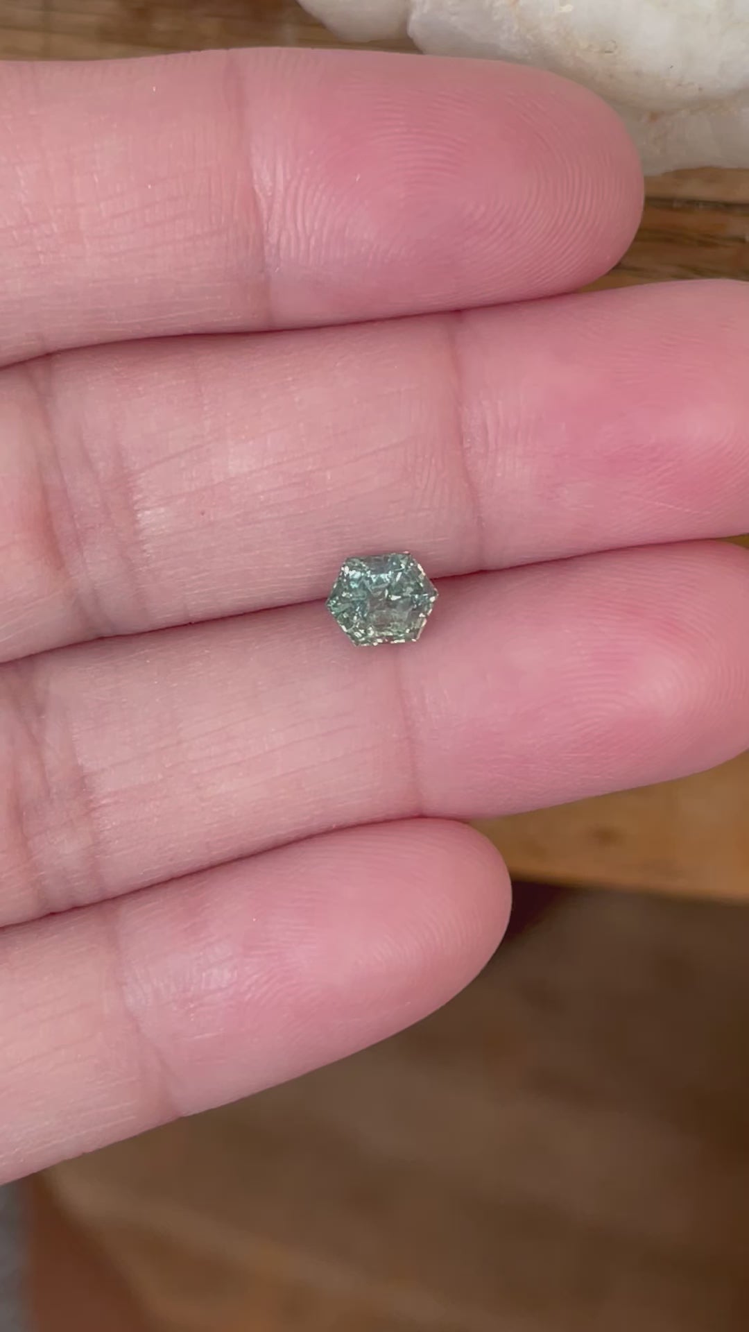 Montana Sapphire 1.20 CT Cracked Ice Light Blue Green Stretched Hexagon Cut